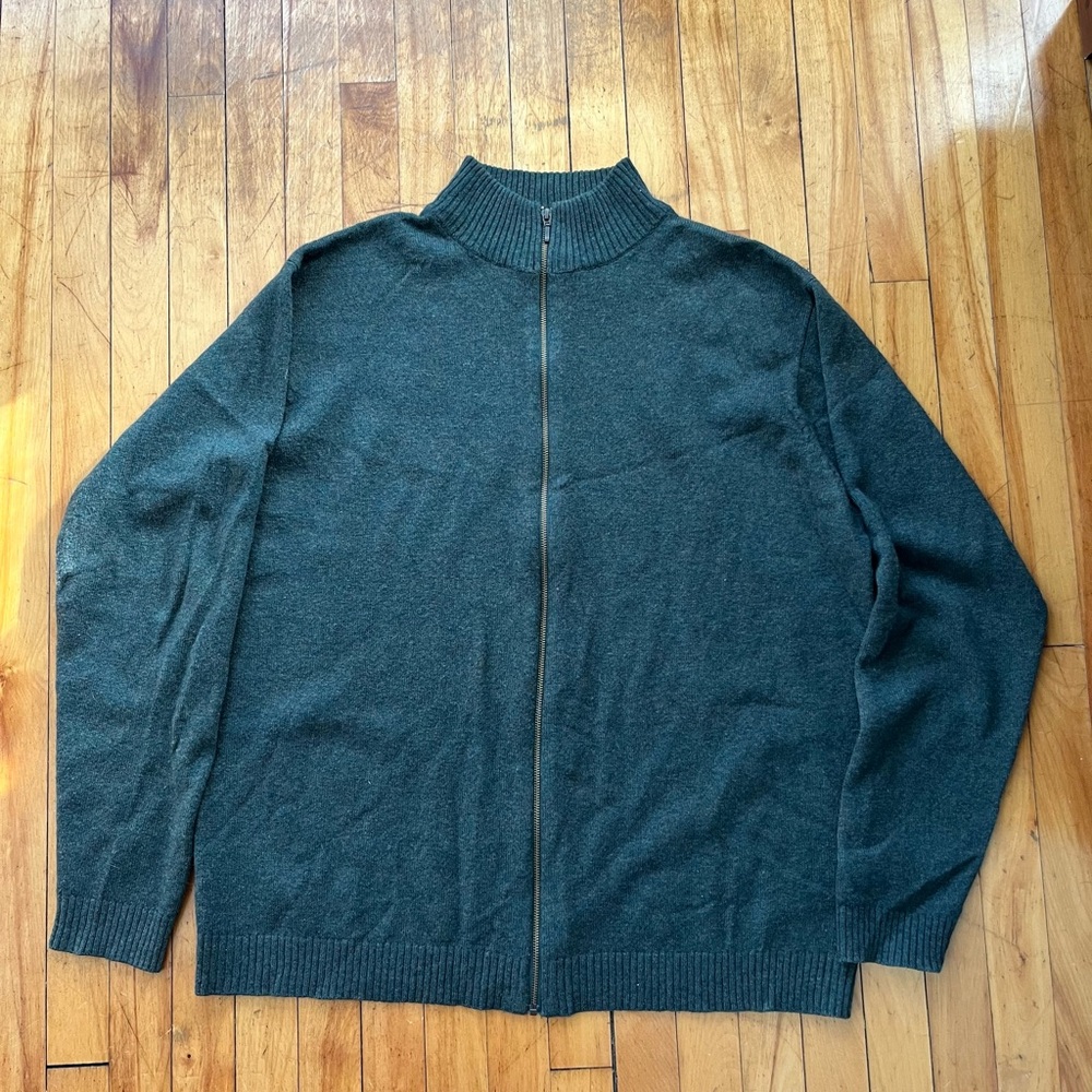 WoolOvers Forest Green Zip Up Wool Sweater Men’s‎ XL